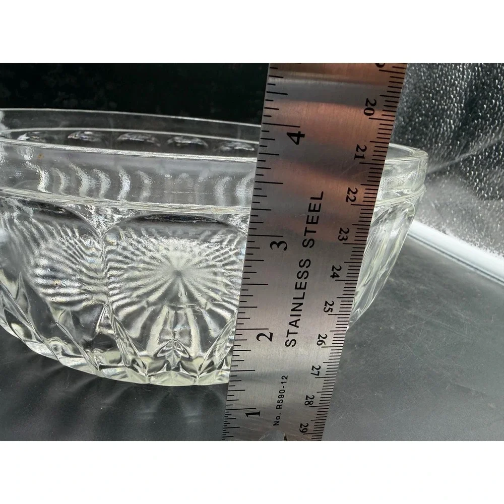 Vintage Clear Pressed Glass Salad Bowl with Matching Acrylic Serving Utensils